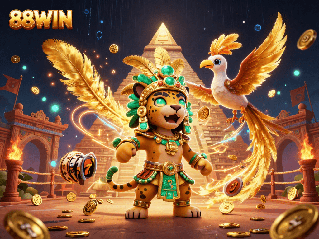 Experience the excitement of 88WIN with vibrant casino elements in a dynamic 3D scene.