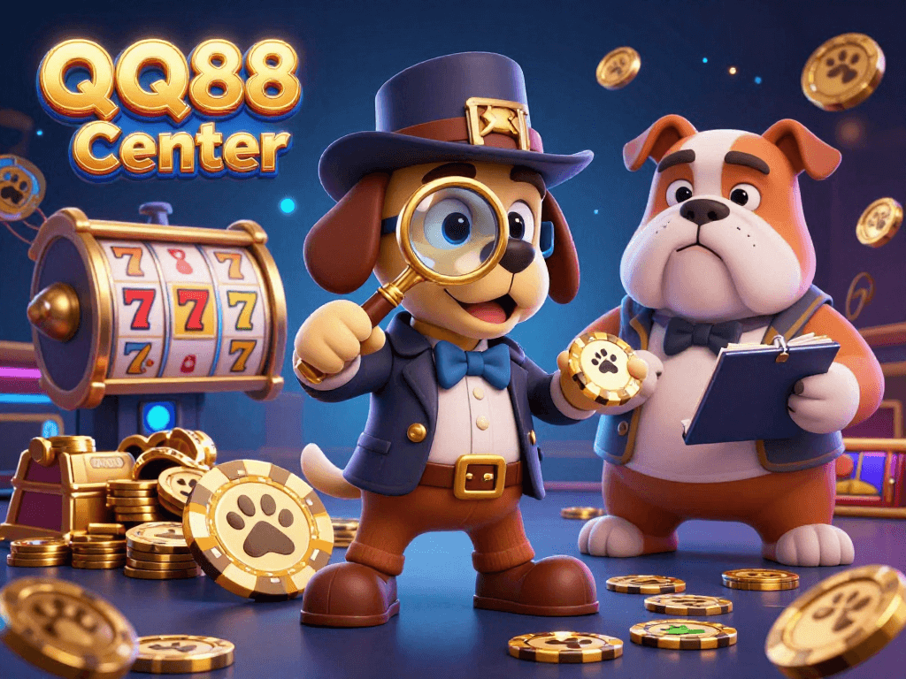 Engage with exciting casino adventures at QQ88 Center, featuring vibrant poker chips and characters.