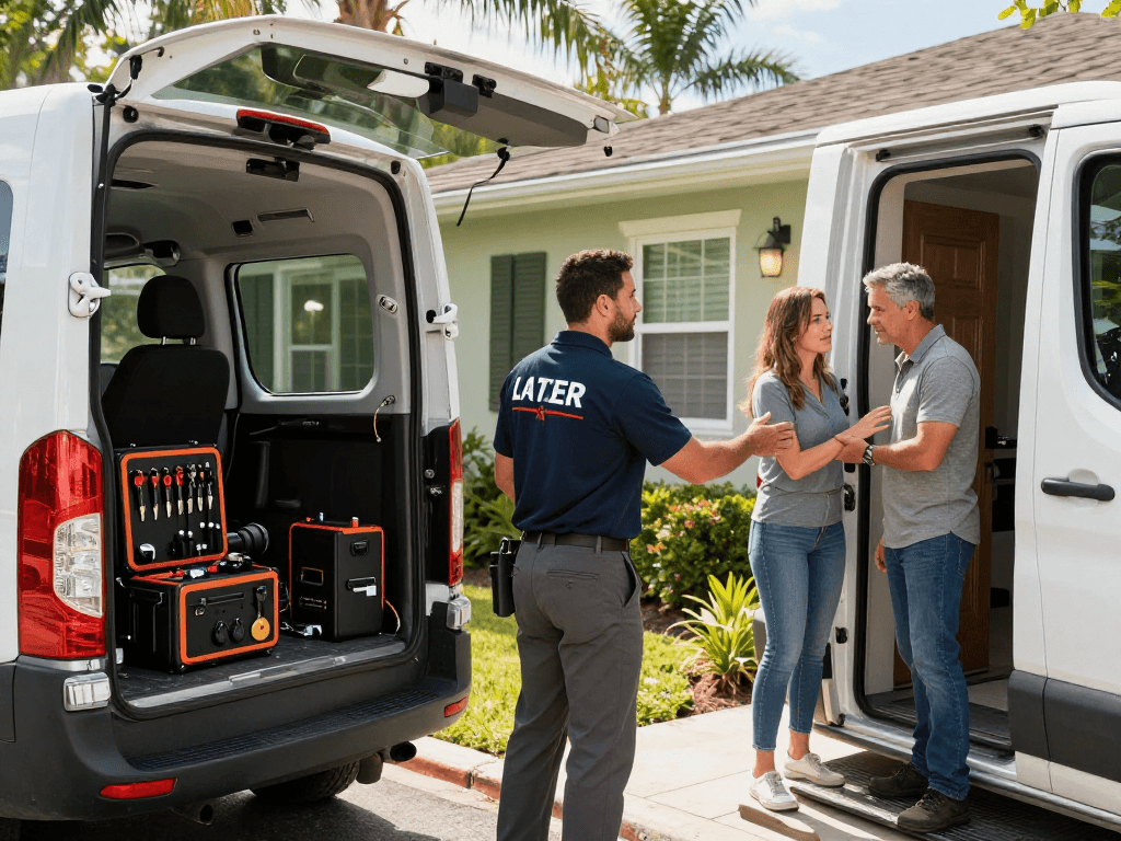 Local technician from Locksmith St. Lucie West providing emergency services to a homeowner.