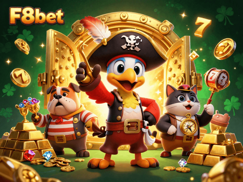 Engage with F8bet's vibrant online casino universe showcasing 3D characters and dynamic action.