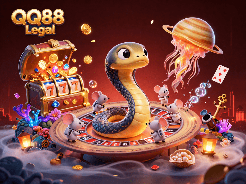 Join the cosmic gaming excitement with QQ88 Legal as the Saturn ring snake and astronaut mice spin the roulette!