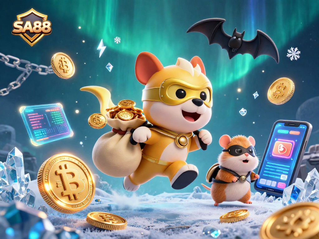 Experience thrilling adventures with SA88 as the superhero dog and sidekick hamster soar through an exciting casino scene.