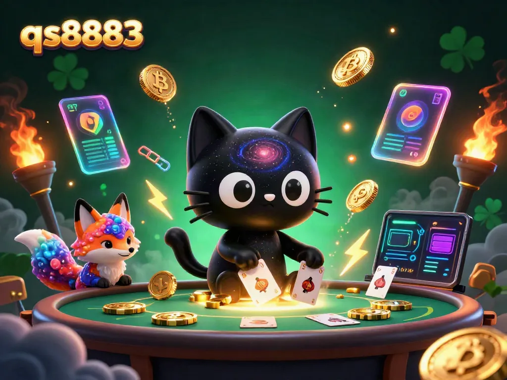 Engage in thrilling action at qs8883's cosmic casino depicted in a vibrant 3D scene.