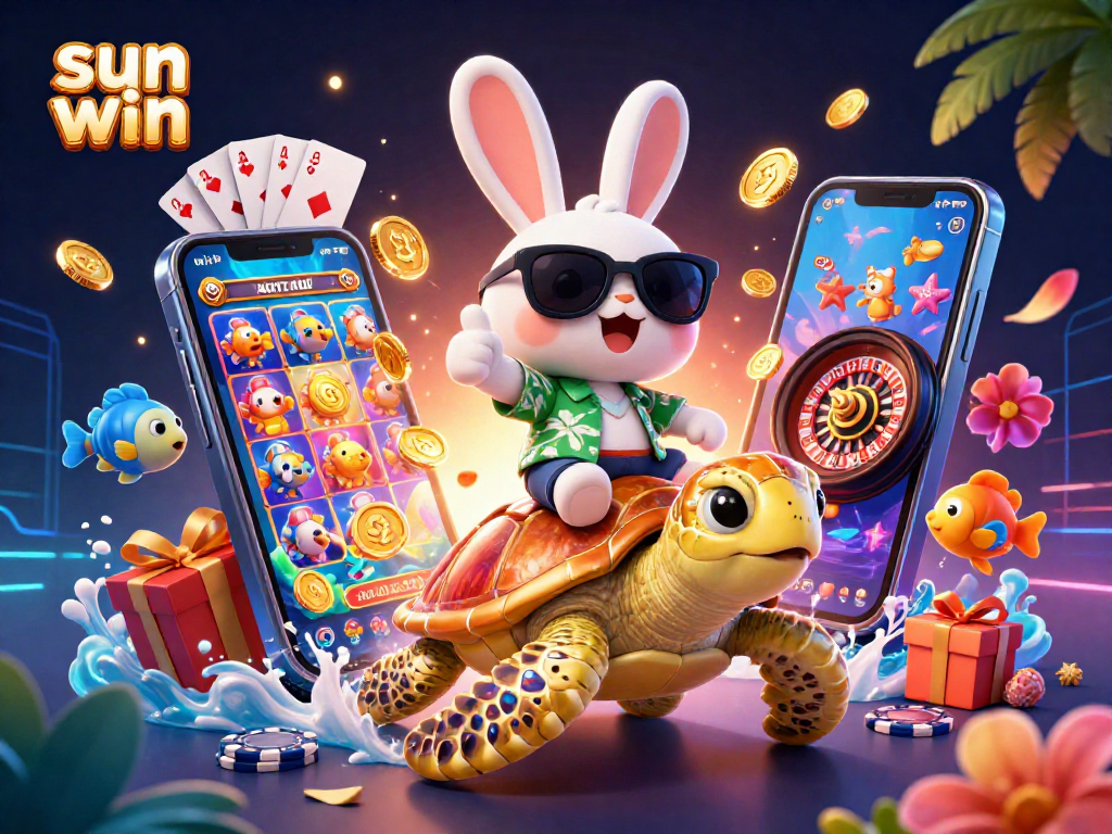 Join the fun with sun win as a lucky rabbit and sea turtle explore vibrant slot games and rewards!