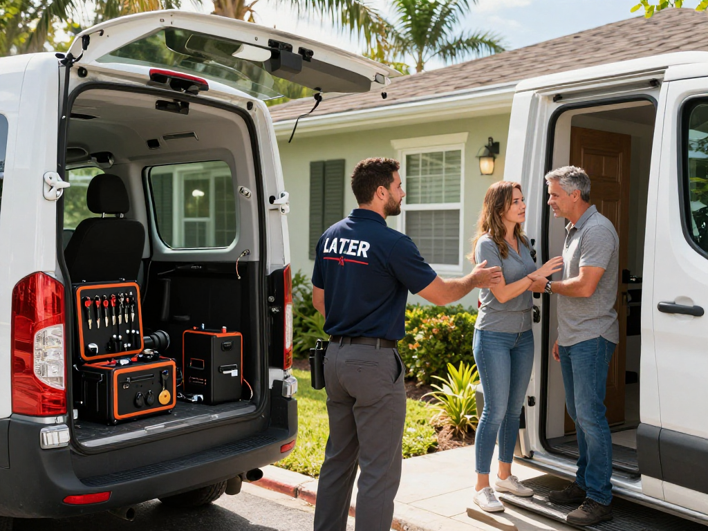 Local technician from Locksmith St. Lucie West providing emergency services to a homeowner.